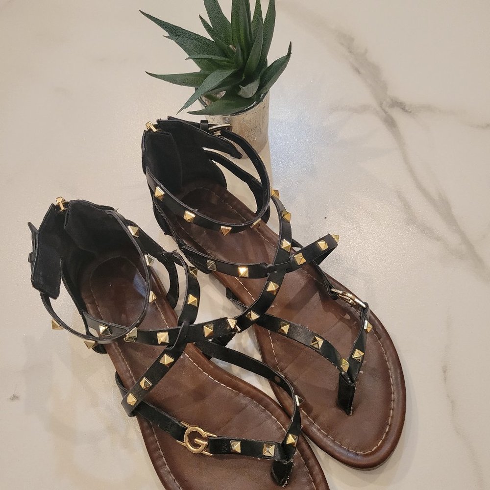 Black Gladiator strappy sandles with gold studs